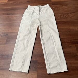 Wilfred Free Aritzia Cream Wide Leg Pants Womens 6 High Rise Straight Beige